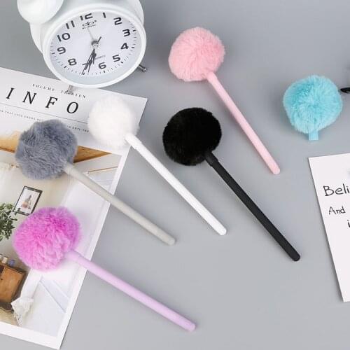 Plush Gel Pen Kawaii Fluffy Ball Top Pendant 0.38mm Medium Black Ink Ballpoint Pen Office School Stationery for Coworkers Gift
