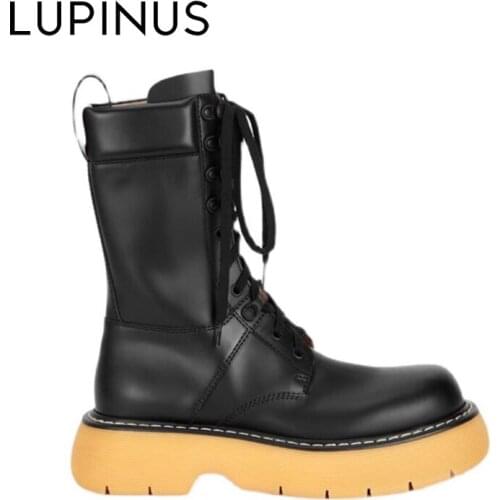 LUPINUS Fashion Shoes 2021 Spring Autumn Ankle Woman Boots Booties Female Black Lace-up Boots Women ocomotive Boots Women Shoes