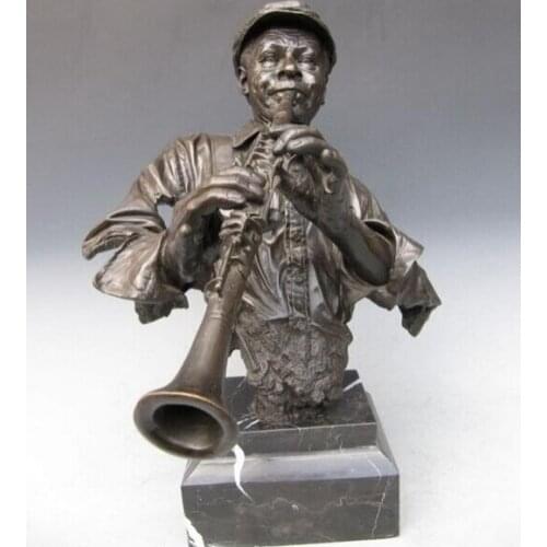Fast shipping USPS to USA S3488 Africa Art Pure Bronze Carved sax saxophone Man Statue