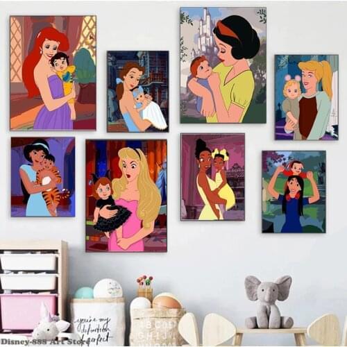 Disney Cartoon Princess Canvas Painting Beauty Parent-child Posters and Prints Wall Art Picture for Kids Room Decoration Cuadros
