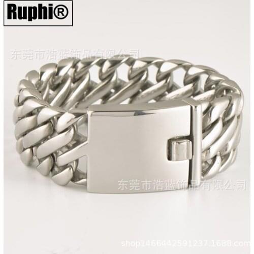 Mens Bracelet 23mm Wide 316L Stainless Steel Wristband For Male Unisex Dropshipping Jewelry Curb Link Chain Buckle Bracelets