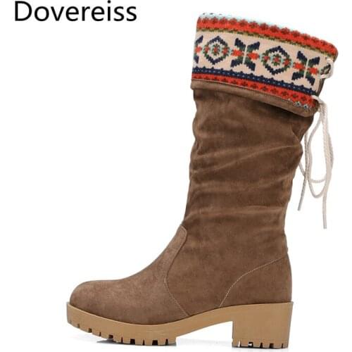 Dovereiss Fashion Winter Sexy Elegant Cross tied Pure color brown Concise Round toe Mature retro Knee high boots big size 43