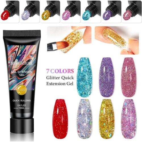 MEET ACROSS Glitter Quick Extension Gel 15ml Builder Nail Acrylic Gel Polish Quick Builder Extension Gel Manicure Nail Art Decor