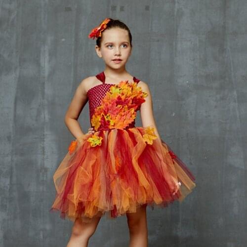 Girls Carnival Halloween Costume Dress Leaf Design Baby TUTU Dresses For Show Party Girls Dancing Dress Fancy Ball Gown Disfraz