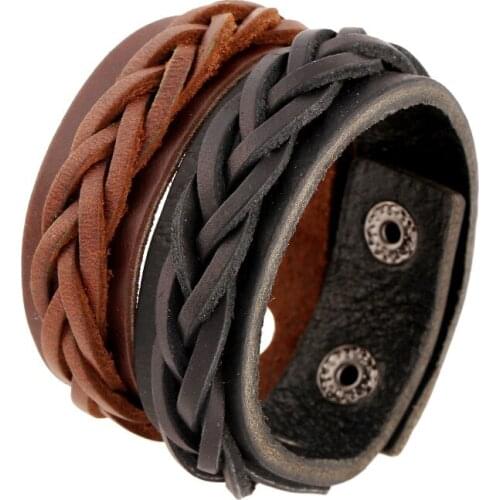 Punk man Leather Woven Bracelets & Bangles Male Braided Wristband Jewelry Wholesale Gift For Boys