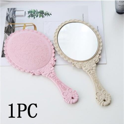 Creative Vintage Carved Pattern Handheld Vanity Mirror Cosmetic Compact Portable Carry-On Lace Mirror Hand-Held Mirror for Women