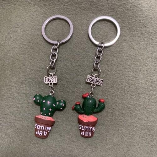Creative Resin Cactus Plant Key Chains BFF Friendship Children Best Friends Forever Key Ring Best Gift For Friends Girls Boys