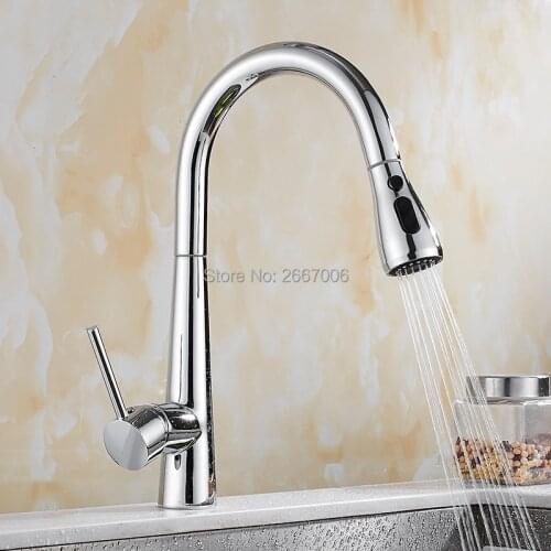 GIZERO Kitchen Faucets Silver Chrome Pull Out Sprayer Kitchen Tap Single Hole Handle Swivel 360 Degree Water Mixer Tap GI2126C