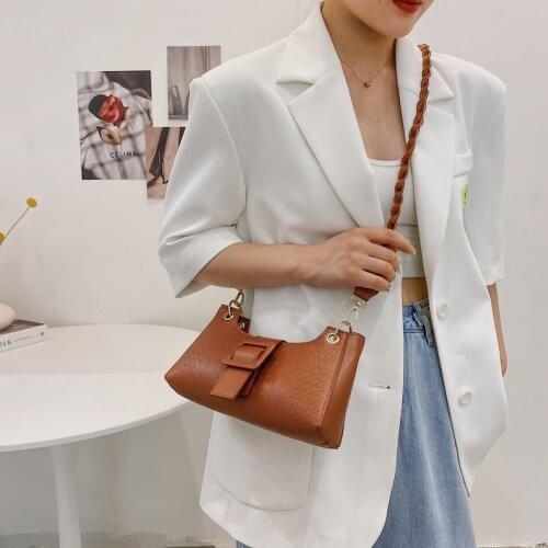 Letter Small Baguette Underarm Crossbody Messenger Bags for Women 2021 Summer Chain PU Leather Shoulder Handbags Purses