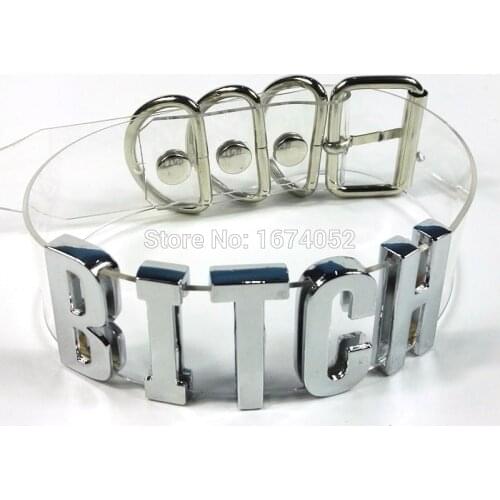 Handmade Women Men Unisex Punk Gothic Metal Letter Choker Clear PVC Transparent Bitch Collar Name Word Necklace