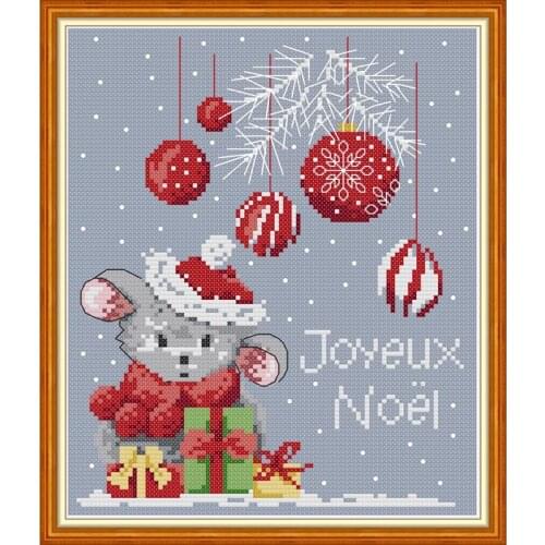 Everlasting Love Christmas Mouse Chinese Cross Stitch Kits Ecological Cotton Clear Printed DIY Christmas 14CT Wedding Decoration