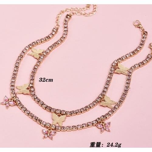 New Charm Bling Pink Crystal Butterfly Pendant Fashion Choker Necklaces Bijoux For Women Elegant Choker Jewelry