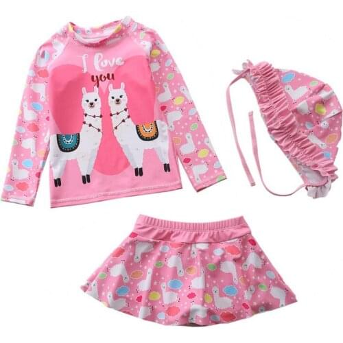 2-7 Years Girls Swimsuit Two Piece For Children Swimwear Cute Unicorn 2021 New Alpaca Ptint Small Girl Swimsuits TB067