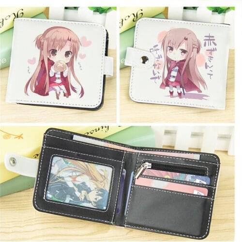 Anime Sword Art Online Yuuki Asuna Short Button Wallet Cartoon Folding Zipper Purse Coin Bag