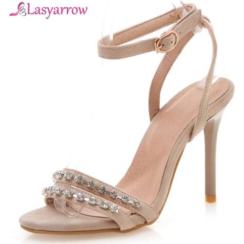 Lasyarrow women sandals buckle simple summer shoes solid colors sexy super high heels party wedding peep toe shoes woman J796