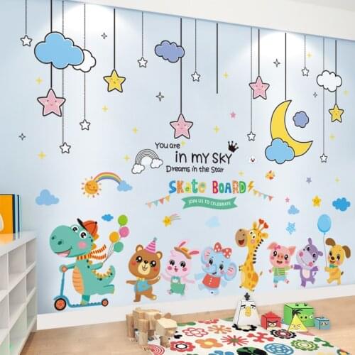 [SHIJUEHEZI] Cartoon Dinosaur Animals Wall Stickers DIY Stars Clouds Hangings Wall Decals for Kids Room Baby Bedroom Decoration