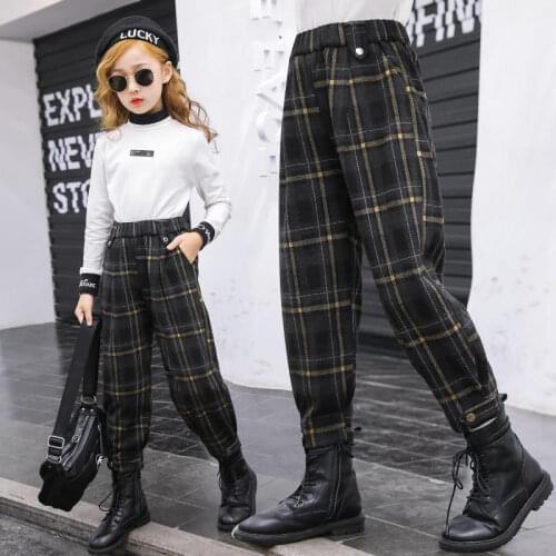 Teenage Girls Pants 2021 Autumn Casual Fashion Loose Plaid Kids Harem Pants Student Children Long Trousers 6 8 10 12 13Years Old