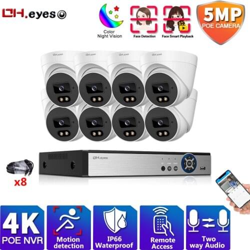 H.265 8CH 4K 5MP POE NVR CCTV System Waterproof 5MP Outdoor Bullet Audio IP Camera P2P Remote Video Security Surveillance Set