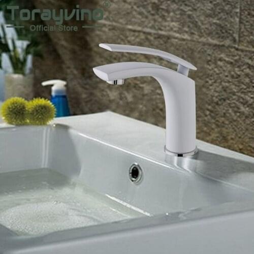 Bathroom Basin Faucet White Mixer Brass Tap Torneira Para Pia De Banheiro Deck Mounted Hot & Cold Waterfall Taps Single Handle