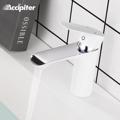 Bathroom Basin Faucet Deck Mounted Basin Mixer Tap Chrome Sink Tap Vanity Hot Cold Water Faucet White Painting Tap Faucet