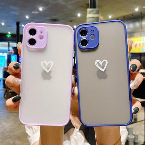 Cute Love Heart Camera Protection Phone Case For iPhone 11 12 Pro Max Mini X XR XS Max 7 8 Plus SE 2020 Matte Clear Hard Cover
