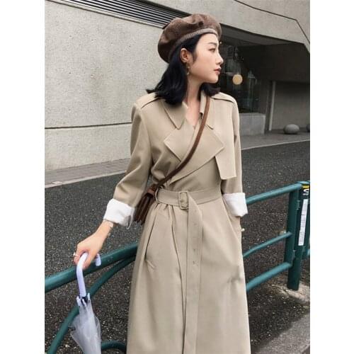 Beige Over-The-Knee Windbreaker Womens Mid-Length Style 2021 New Temperament All-Match Loose Spring And Autumn Long Coat zh313