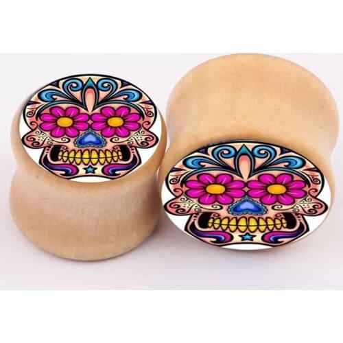 1 Piece Punk Skeleton Skull flesh tunnels ear plugs 8mm -16mm piercing ear expanders Wooden pircing body jewelry for women & men