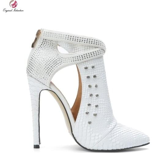 Womens Thin High Heels Sandals Shoes Fashion Sexy Party Office Lady Shoes White Back Zipper Rhinestones Stiletto Big Size 34-47