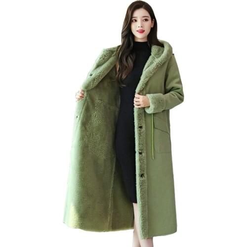 Cotton coat clothing womens winter new Korean loose long lamb fur hair one plus velvet thickening coats ladies overcoat