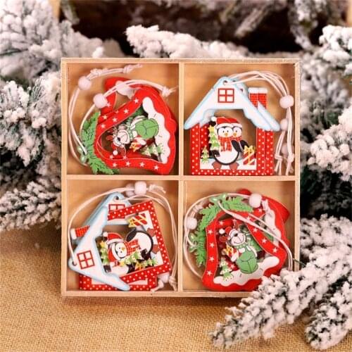 12Pcs Christmas Snowflakes Wooden Pendants Xmas Tree Ornaments Home Hanging Decor Christmas Decorations for Home Navidad 2021