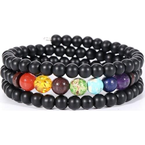 3 Strand Healing 7 Chakra Wrap Bracelets Bangles Men Women Reiki Yoga Natural Stone Jewelry