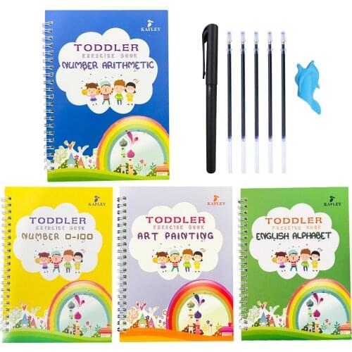 4 Books /set Copybook Kids Englihsh Numbers Alphabet Art Painting Books Handwriting Children Writing Learning Practice Book