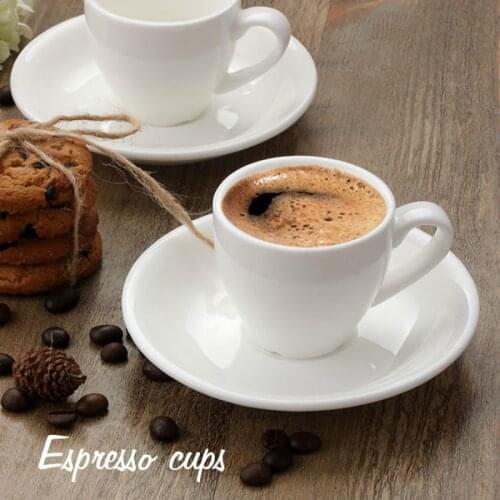 80ml European Classic Pure White Espresso Cups Saucer Sets Cheap Small Italian Coffee Mug Tasse Bardak Tazas Para Cafe Wholesale