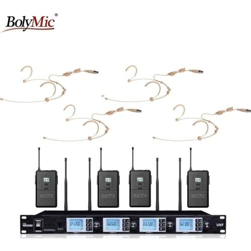 Bolymic UHF Wireless Microphone System 4 Channels 4 Beige Headset Mic condenser microphone