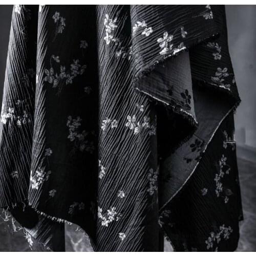 Black and white double-sided cherry blossom jacquard cotton and linen fold texture art designer fabric