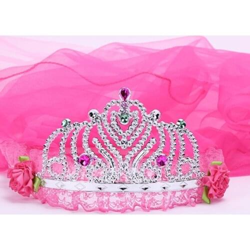Child Girls Wedding Hairband Hollow Butterfly Tiara Crown Princess Flower Wreath Jewelry Rhinestone Mesh Veil Birthday Headband