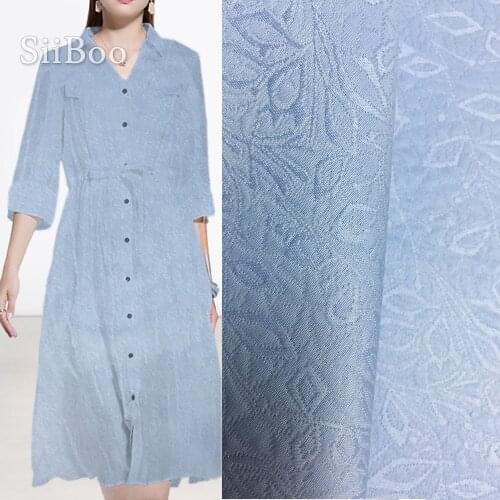 Hot sale pastoral style blue embossed floral jacquard brocade fabric for dress coat tissue cloth tela tejido SP3930