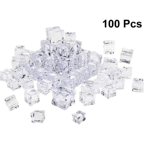 100Pcs 20mm Cube Square Shape Glass Luster Ice Cubes Fake Artificial Acrylic Ice Cubes Crystal Clear Photography Props Kitchen