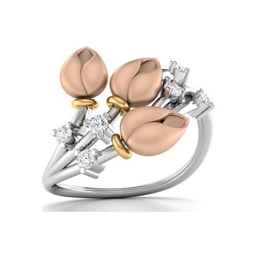 Flower Bud Zircon Ring Plant Tricolor Drill Ring Creative Wedding Rings for Women Fashion Gift Jewelry Trend