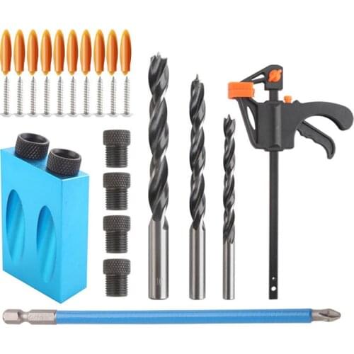 Blue Oblique Hole Locator Set Angle Drilling Locator Aluminium Drill Bits Jig For Woodworking Hole Saw Positioning Drill Bits