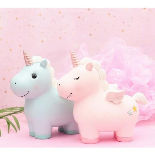 Cartoon Animal Pink Blue Unicorn Money Box Cute Coin Saving Boxes Creative Printed Resin Piggy Bank Adorable Doll Gift For Kids