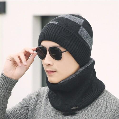 Fashion Men Warm Winter Hat Scarf Soft Knitted Hat Scarf Set Skullies Beanies Winter Hat for Women Unisex Knitted Caps
