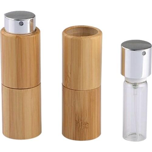 Wholesale 10ML Empty Wood Perfume Bottles Bamboo Spray Bottles Package Air Freshener Bottles Creative Rotation Perfum Bottles