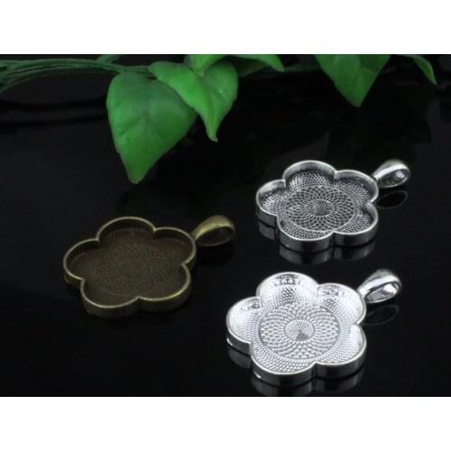 Fit 25mm Plum Pendant Tray Cameo/Glass/Cabochon Frame bezel Settings, Zinc Alloy Pendant 5pcs/lot (K05204)