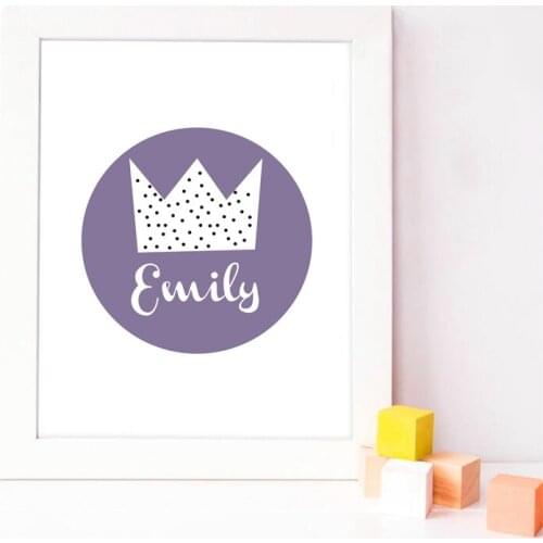 Custom Name Princess Crown Canvas Art Print and Poster , Personalized Girls Name Canvas Painting Princess Room Wall Art Decor