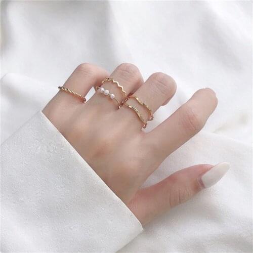 Simple Fashion Pearl Wave Combination Of Five Pieces Of Femininity Ring