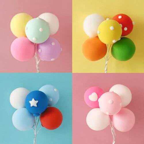 Cake Topper Polka Dot Clay Balloon Pink Blue Wire Balloon Colorful Balloons Desser plug-in Set Birthday Part Decoration Supplies