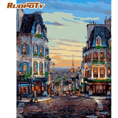 RUOPOTY Oil Picture By Numbers For Adults 60x75cm Frame Village Scenery Painting By Number Modern Home Wall Decoration Artcraft
