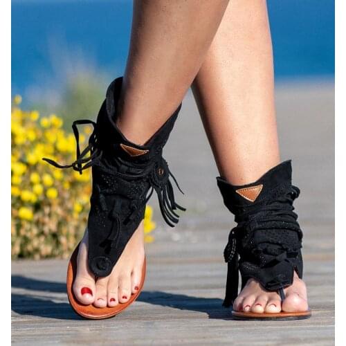 Sexy Retro Womens Sandals 2021 Gladiator Clip Toe Vintage Boots Ladies Casual Tassel Rome Shoes Female Plus Big Size 35-43 PW090