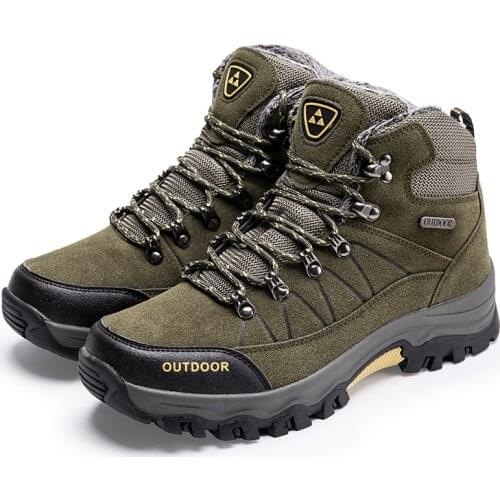 Outdoor Mens Trekking Boots Plush Warm High-top Tourism Sport Shoes Hiking Camping Sneakers Male Fashion Winter Footwear
